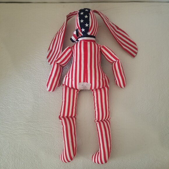 Vtg 1991 Handmade Cloth Patriotic Floppy Ear Bunny Stars and Stripes 20" Plush - Picture 12 of 15